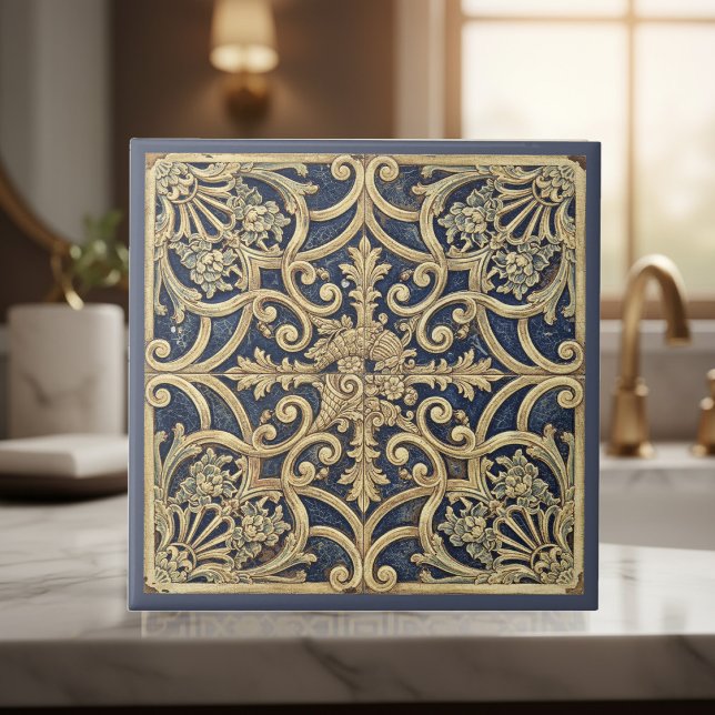 Ornate Baroque Pattern Pat#2 Blue Gold ID1195 Tile (Creator Uploaded)