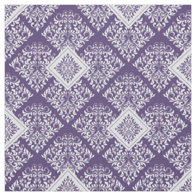 ornate baroque purple White Damask Fabric (Swatch)