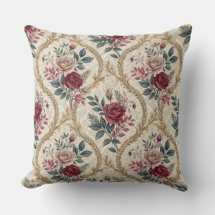 Ornate Baroque Rose Damask Vintage Floral Pattern Cushion