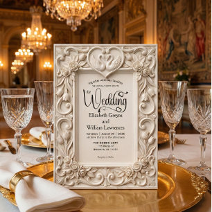 Ornate Baroque Swan Heart Acanthus Frame Wedding Invitation