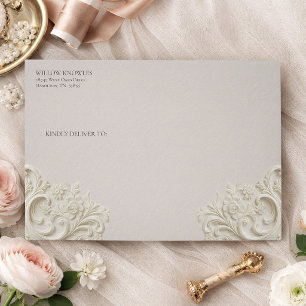 Ornate Baroque Swirl Cream Wedding Envelope