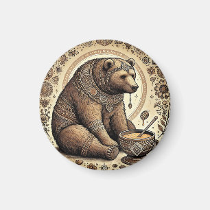 Ornate Bear Surrounded by Mandala and Honey  Magnet
