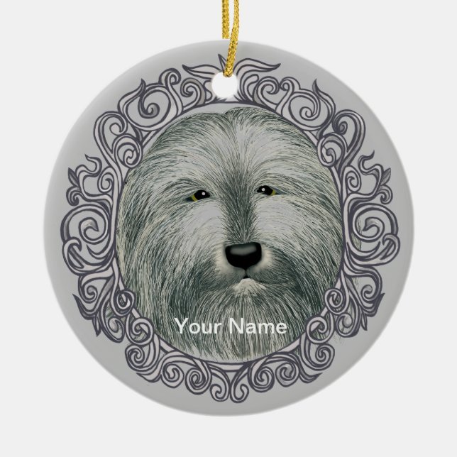 Ornate Bearded Collie custom name ornament (Front)