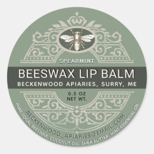 Ornate Beeswax Lip Balm Heraldic Bee Spearmint Classic Round Sticker