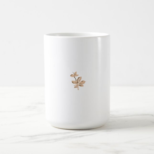 Ornate beige and brown leaf design on a stem with  coffee mug (Center)