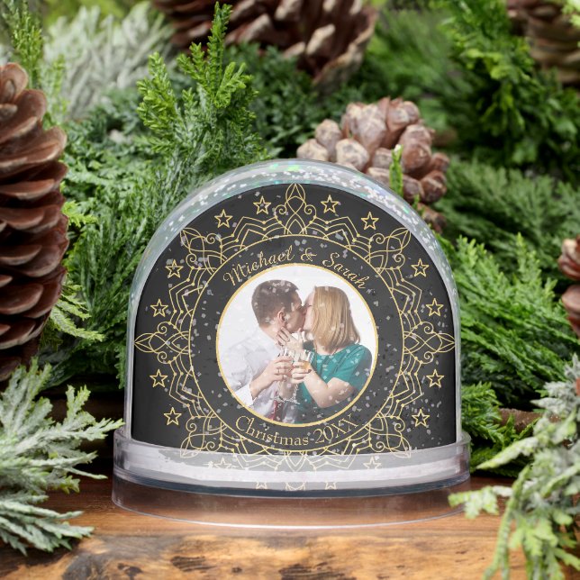 Ornate Black and Gold Frame Custom Photo Snowglobe (Winter)