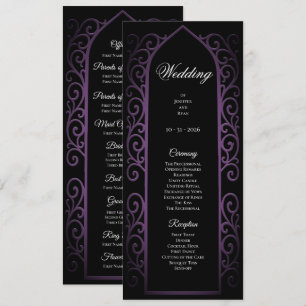 Ornate black and purple Gothic Wedding Program Menu