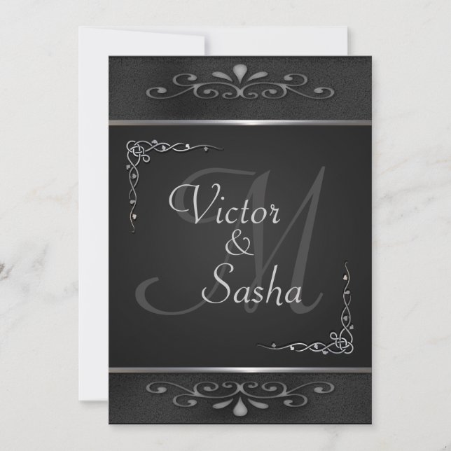 Ornate Black and Silver Wedding Invitations (Front)