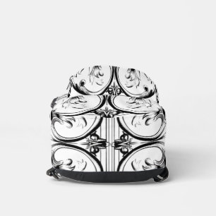 Ornate Black and White Baroque Damask Sling Backpa Bag