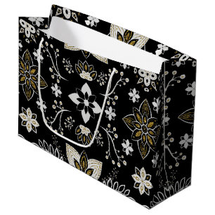 Ornate black and white floral pattern  large gift bag