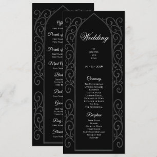Ornate black and white Gothic Wedding Program Menu