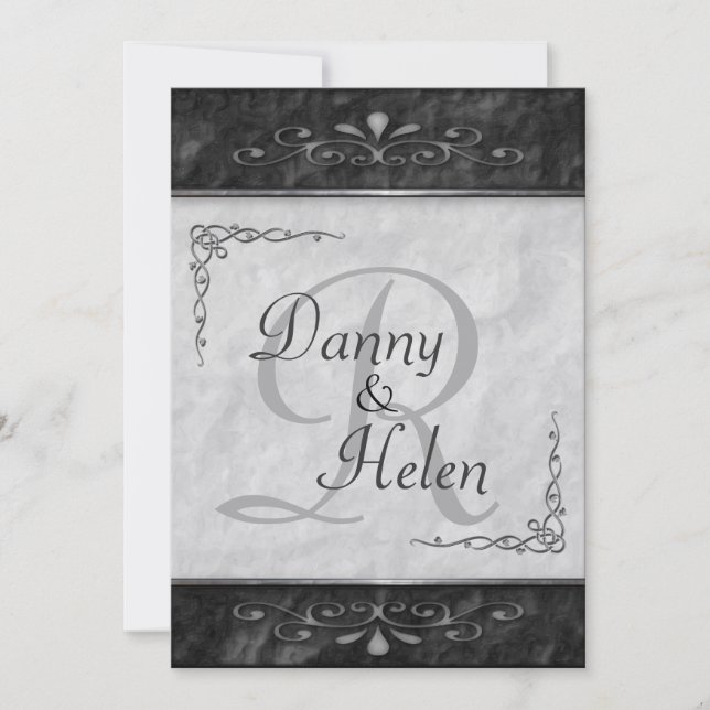 Ornate Black and White Wedding Invitations (Front)