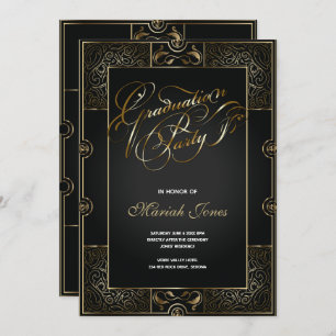 Ornate Black/Gold Art Deco GRADUATION  Invitation