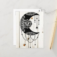 Ornate black moon eye mandala faded wood planks