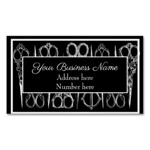 Ornate Black & White Vintage Scissors Stylist Magnetic Business Card