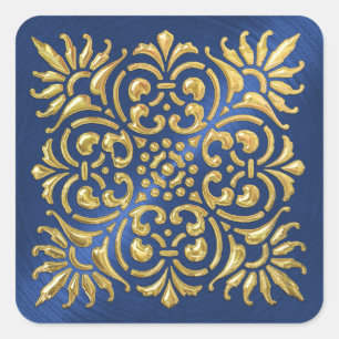 Ornate Blue and Gold Embossed Look Sticker