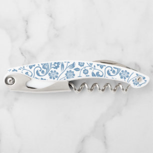 Ornate Blue and White Floral Vines Pattern Corkscrew