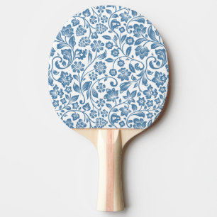 Ornate Blue and White Floral Vines Pattern Ping Pong Paddle