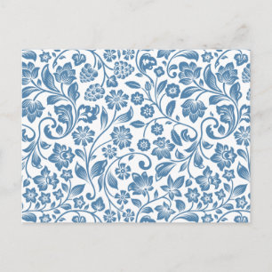 Ornate Blue and White Floral Vines Pattern Postcard