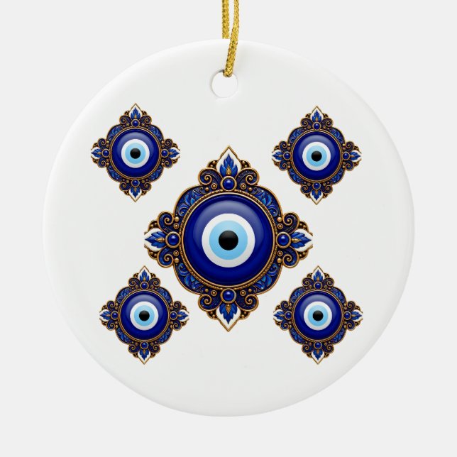 Ornate Blue Evil Eye Sublimation Design Ceramic Tree Decoration (Front)