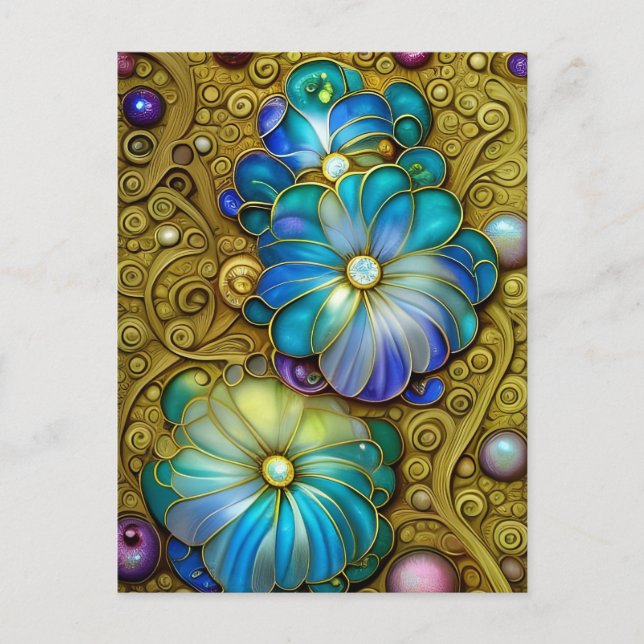 Ornate Blue Flowers Postcard (Front)