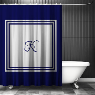 Ornate Blue Grey Square Initial Monogram Shower Curtain