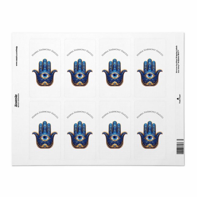 Ornate Blue Hamsa Hand with Evil Eye Symbol (Full Sheet)