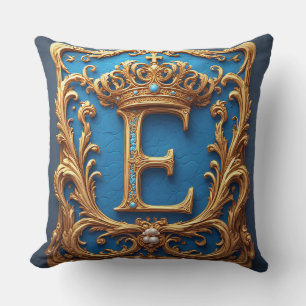 Ornate Blue Letter E Cushion