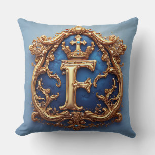 Ornate Blue Letter F Cushion