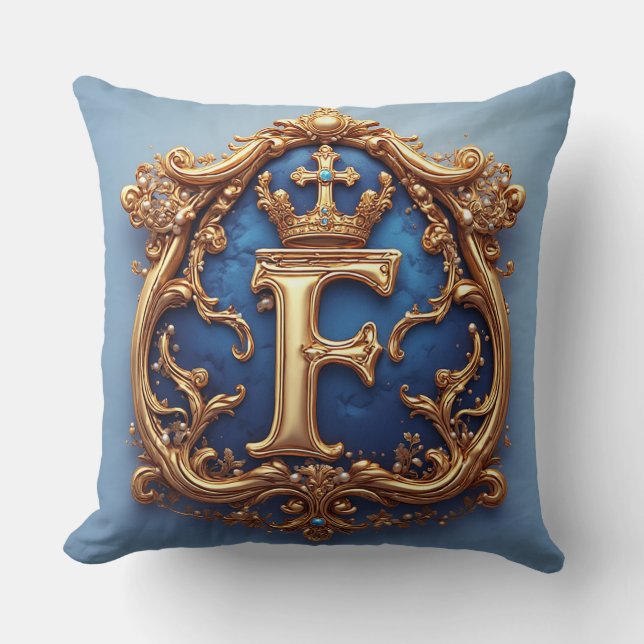 Ornate Blue Letter F Cushion (Front)