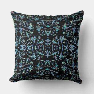 Ornate Blue Pearl Floral Throw Pillow