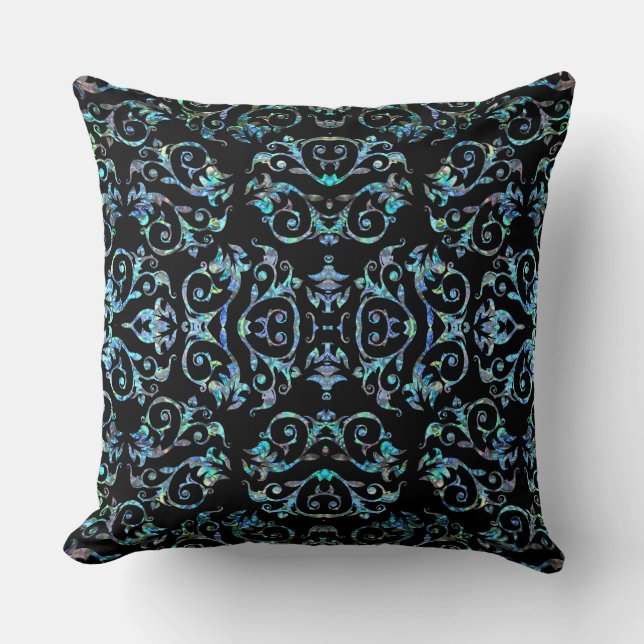 Ornate Blue Pearl Floral Throw Pillow (Front)