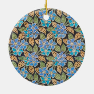 Ornate Blue Periwinkle Floral Classic Art Nouveau Ceramic Tree Decoration