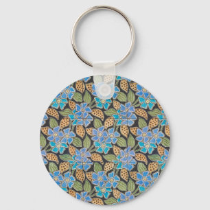 Ornate Blue Periwinkle Floral Classic Art Nouveau Key Ring