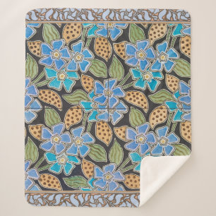 Ornate Blue Periwinkle Floral Classic Art Nouveau Sherpa Blanket