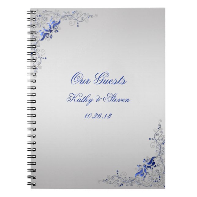 Ornate Blue Silver Swirls Guest Book (Front)