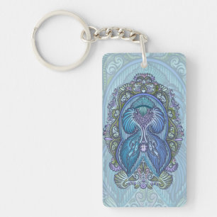Ornate Blue & Teal Mandala Design Key Ring