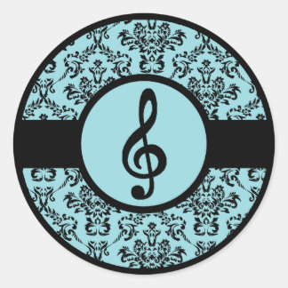 Ornate Blue Treble Clef Classic Round Sticker