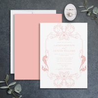 Ornate Blush Pink Floral Line Art Monogram Wedding