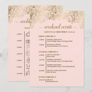Ornate Blush Pink & Gold Wedding Events & Timeline Programme