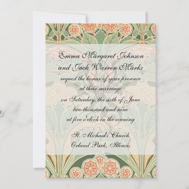 ornate bontanical garden art nouveau art invitation (Front)
