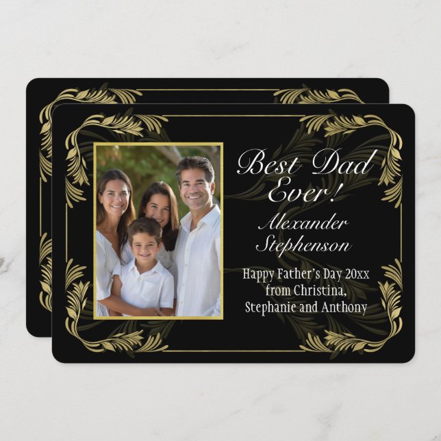 Ornate Border Best Dad Ever Fathers Day 3 Photo Card (Front/Back)