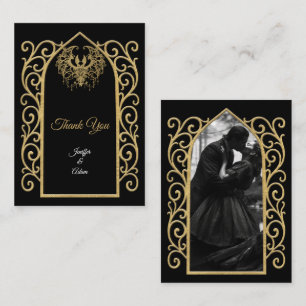 Ornate border black and gold Gothic wedding Card