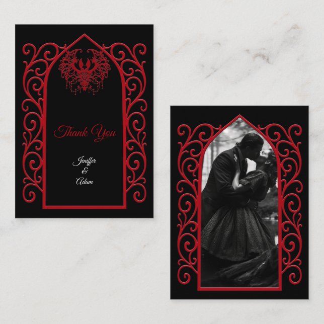 Ornate border black and red Gothic wedding Card (Front/Back)
