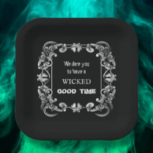 Ornate Border Black Halloween Paper Plate
