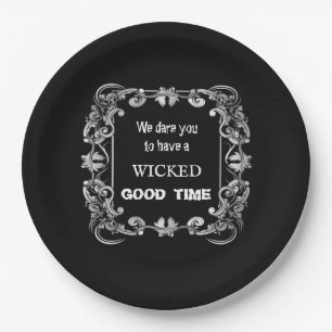 Ornate Border Black Halloween Paper Plate