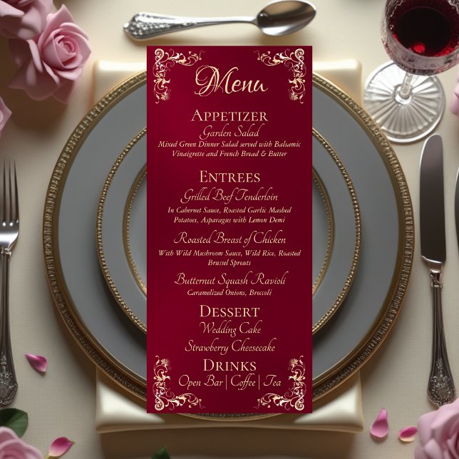 Ornate Border & Heart Monogram - Burgundy Menu (Creator Uploaded)