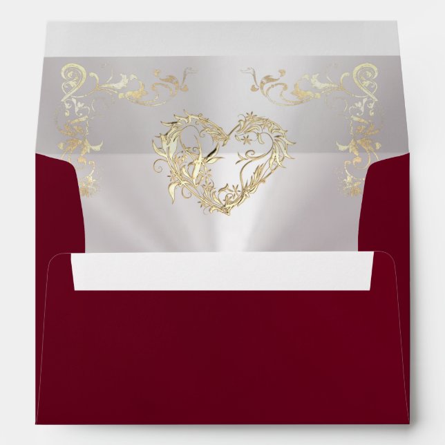 Ornate Borders & Heart Envelope - Burgundy (Back (Bottom))