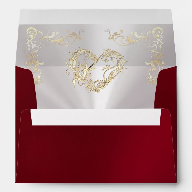 Ornate Borders & Heart Envelope - Red (Back (Bottom))