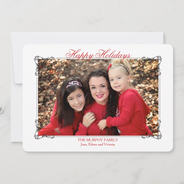 Ornate Bracket Horizontal Photo Holiday Card (Front)